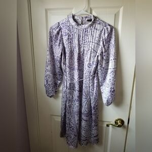 LOFT Lavender Paisley Long-Sleeve Midi Dress
